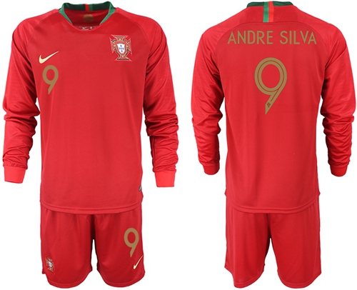 Portugal #9 Andre Silva Home Long Sleeves Soccer Country Jersey